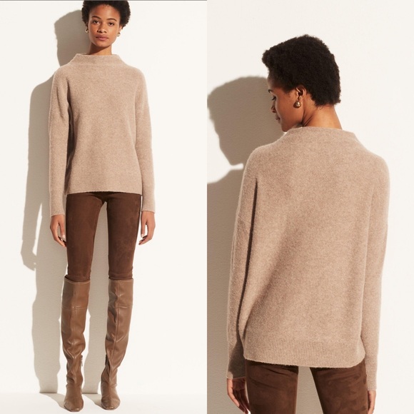 Vince Sweaters - Vince | NWT Boiled Funnel Neck Cashmere Sweater Heathered Wheat Small